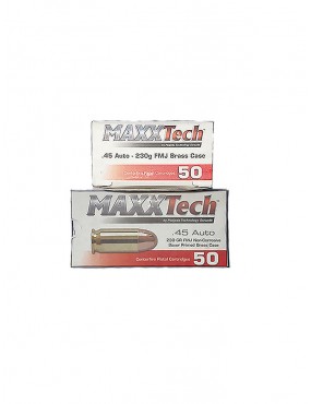 Caja de Balas Maxx Tech Cal. 45 Auto FMJ Brass Case.
