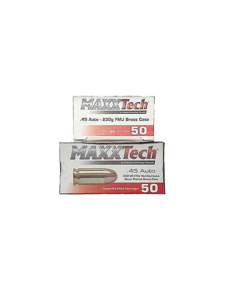 Caja de Balas Maxx Tech Cal. 45 Auto FMJ Brass Case.