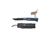Navaja Opinel Mod. N° 08. Con Funda y Lazo de Cuero Color  Azul.
