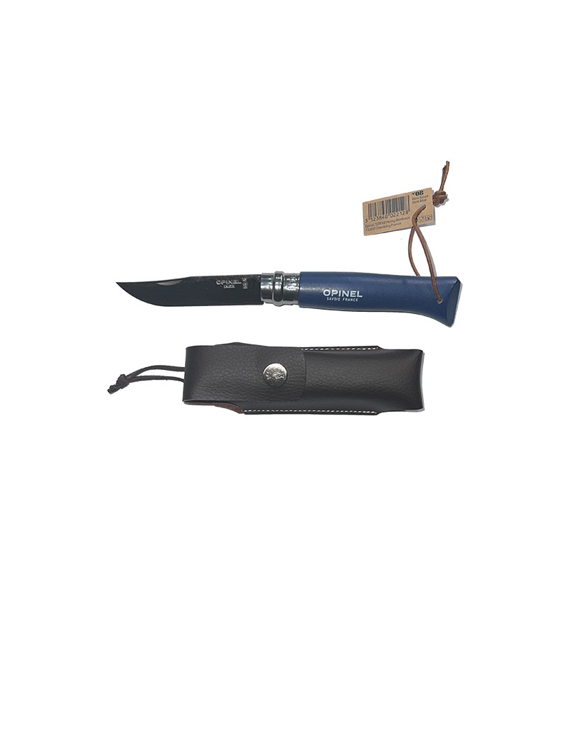 Navaja Opinel Mod. N° 08. Con Funda y Lazo de Cuero Color  Azul.