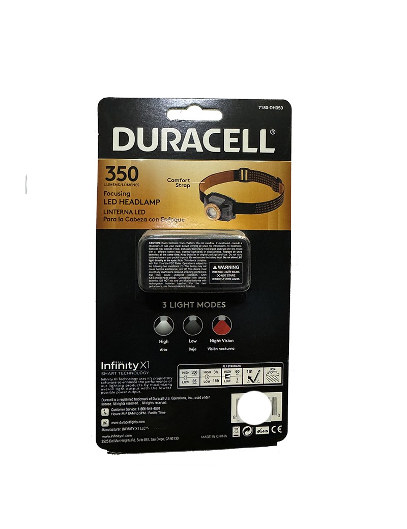Linterna Frontal Led Duracell 350 Lumenes.