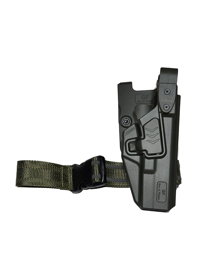 Piernera Gun & Flower Para Pistola Glock 17 Color Verde.