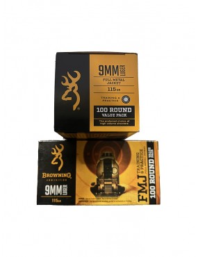 Caja de Balas Browning Cal. 9 mm Luger Full Metal Jacket.  115 Gr. 100 Unidades.