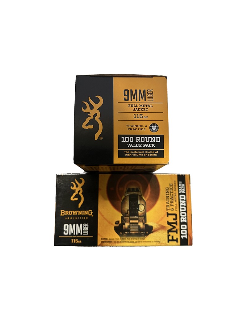 Caja de Balas Browning Cal. 9 mm Luger Full Metal Jacket.  115 Gr. 100 Unidades.