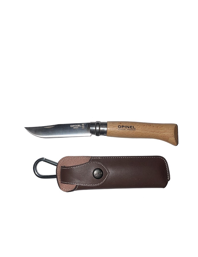 Navaja Opinel Mod. N° 08 Inox. Con Funda y Lazo de Cuero.
