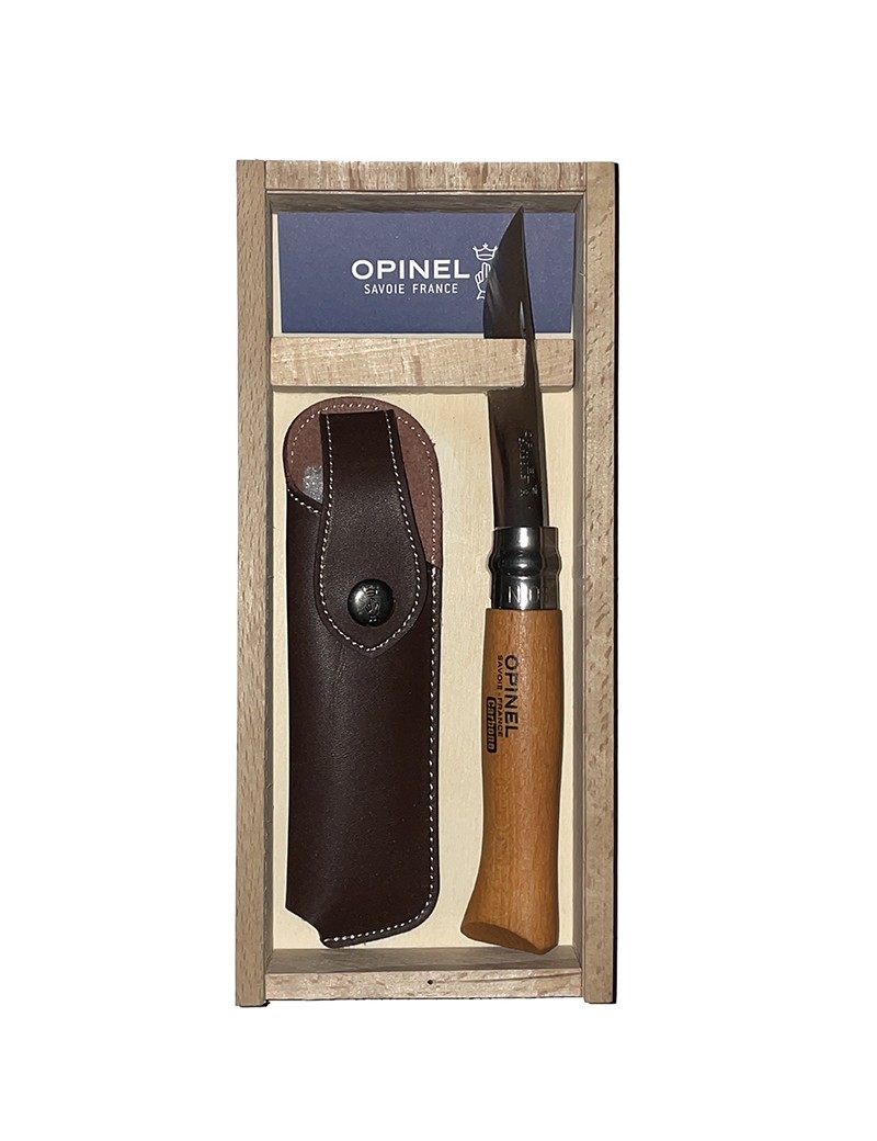 Navaja Opinel Mod. N° 08 Carbono con Funda de Cuero.